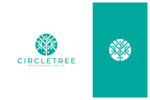 illustrazioni stock, clip art, cartoni animati e icone di tendenza di design del logo dell'albero del cerchio botanico con colore verde - tree root nature environment
