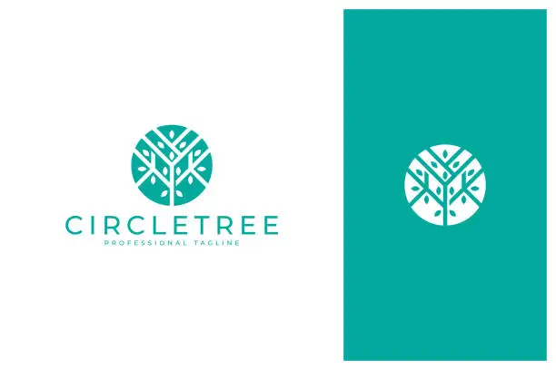 Vector illustration of botanical circle tree logo design with green color