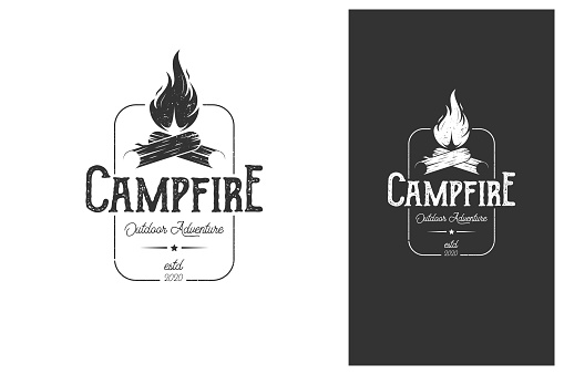vintage retro emblem badge campfire bonfire logo design