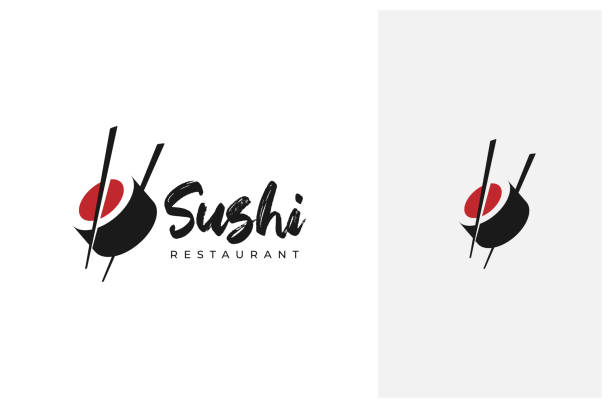 ilustrações de stock, clip art, desenhos animados e ícones de chopstick holding sushi logo design - food sushi seafood maki sushi