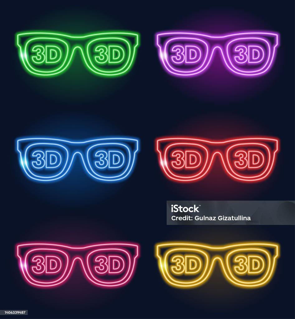 Steward Syd slette Neon Sign A Set Of Neon 3d Glasses In Different Colors Laser Glowing Lines  On A Black Background Cinema 3d Stock Illustration - Download Image Now -  iStock