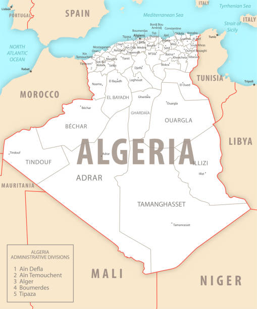 algeria detailed map with regions and cities of the country. - 阿爾及利亞 幅插畫檔、美工圖案、卡通及圖標