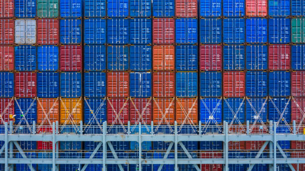 istock Stack of containers texture and background, container ship at deep sea port, Freight shipping containers. 1406342743