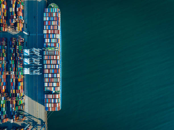 istock Aerial view of container terminal in sunrise 1406343047