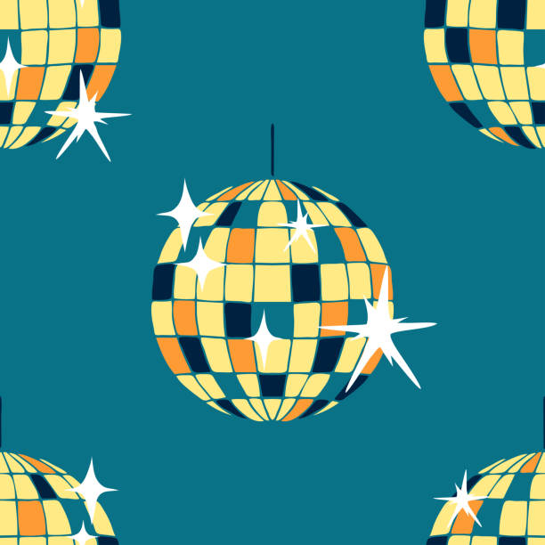 파란색에 디스코 볼 - disco mirror ball illustrations stock illustrations