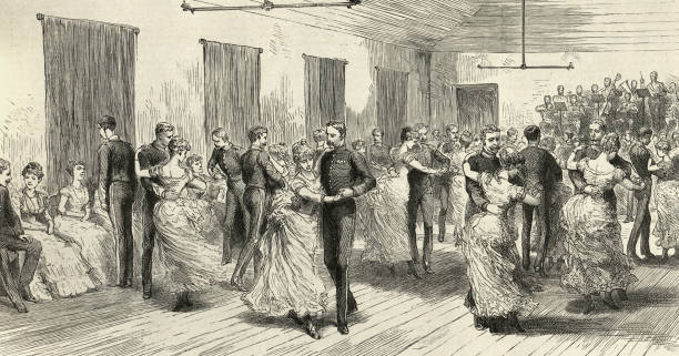 Sergeant monthly quadrille party dance, 9th Queen's Royal Lancers, York, 1888, 19th Century Vintage illustration, Sergeant monthly quadrille party dance, 9th Queen's Royal Lancers, York, 1888, 19th Century quadrille to stock illustrations