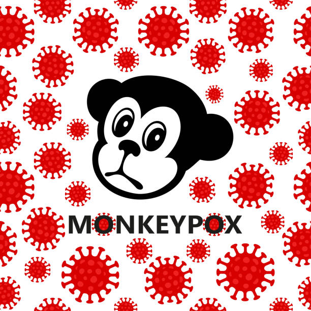 istock Image of a monkey logo with viral cells on a white background with the inscription monkeypox. 1406351263