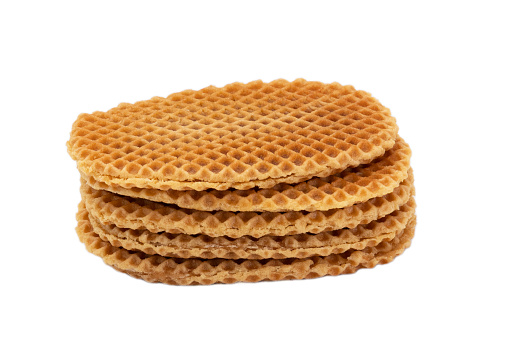 Pile of sweet waffle with isolated vergeoise on a white background
