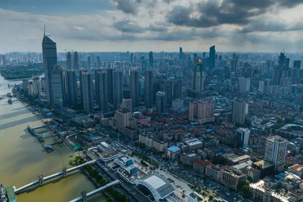 Aerial of city skyline of Wuhan,China