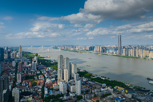 Aerial view of  Wuhan city with Yangtze River,China