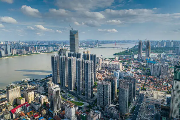 Aerial of city skyline of Wuhan,China