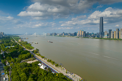 Aerial view of  Wuhan city with Yangtze River,China