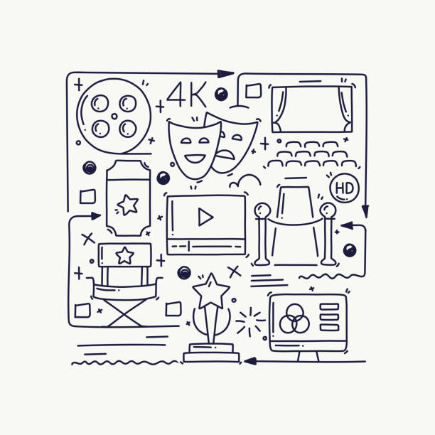 istock Cinema and Movie Related Doodle Illustration. Hand Drawn Symbols, Doodle Sketch Vector 1406367873