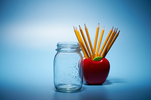 apple shape pencil holder and empty saving glass jar
