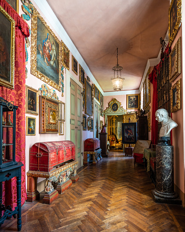 Isola Bella, Stresa, Italy, Apr. 2022 - Luxury interiors of Palazzo Borromeo, a baroque style palace built in 17th century