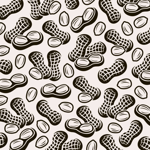 ilustraciones, imágenes clip art, dibujos animados e iconos de stock de conjunto de fondo de cacahuetes. icono de colección cacahuetes. vector - nut snack peanut backgrounds