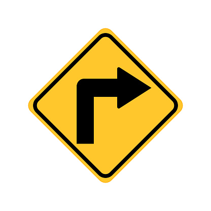 Turn right traffic road sign.