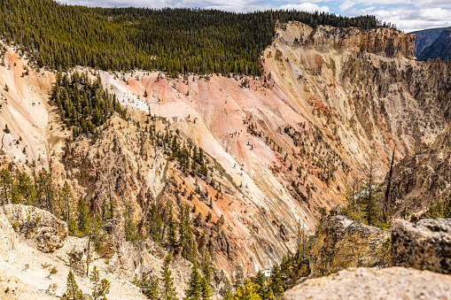 Colorful walls of the Grand Canyon of the Yellowstone River from Artist Point. Yellowstone National Park, Wyoming.