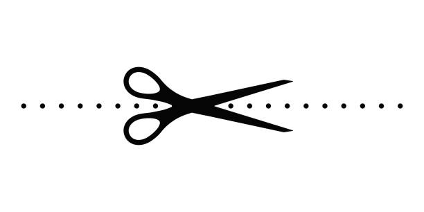 ilustrações, clipart, desenhos animados e ícones de os scrissors cortam a linha pontilhada com o ícone vetorial da marca de ponto. - coupon scissors sale frame