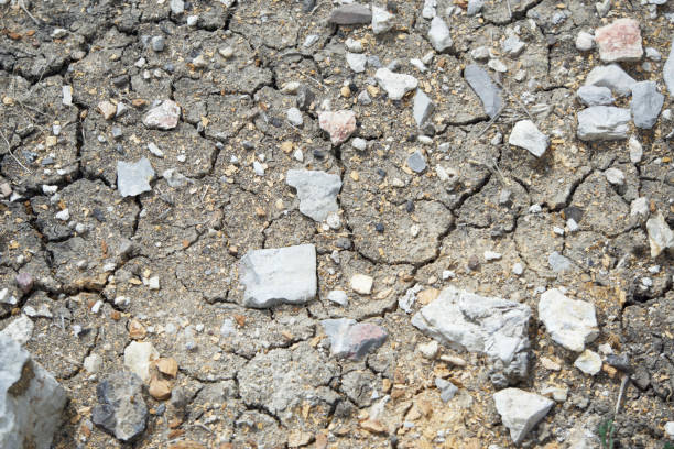 Dry soil texture, cracked and with stones, due to lack of rain