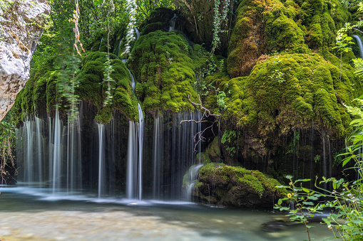 The mountain forest waterfall in Portugal named \