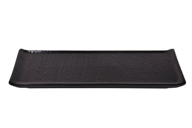Empty wide black plate isolated on the white background (Clippign Path)