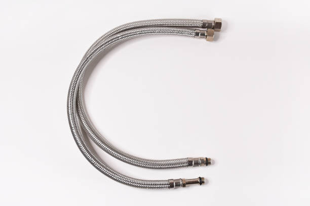 Chrome faucet shower pipe on the white background