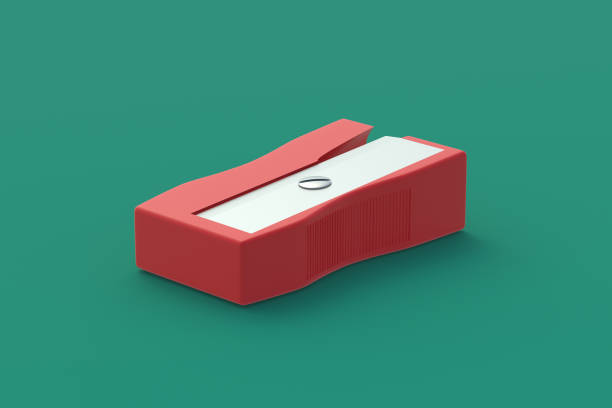 istock Pencil sharpener on green background. Stationery accessories. Tool for school. 3d render 1406399392