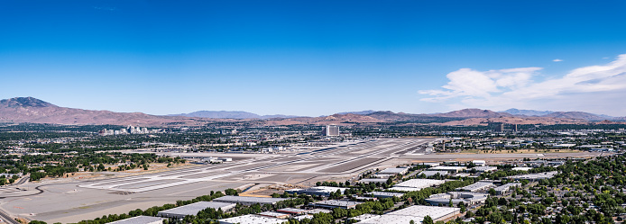 A panoramic shot of Reno-Tahoe International Airport taken from the top of Rattlesnake Mountain.