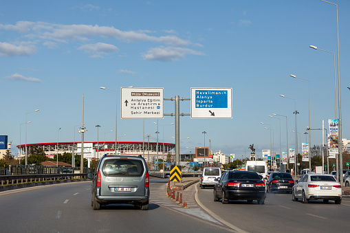 Antalya/Turkey - 20/03/2022: City road signs in Turkey