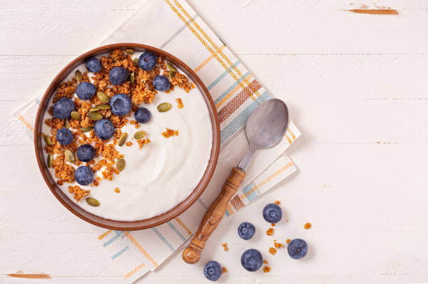 istock Vanilla yogurt with granola and blueberries 1406411731