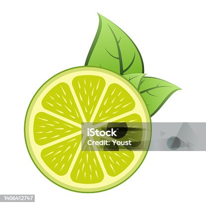 istock Slice of Green Citrus Fruit with Leaf 1406412747