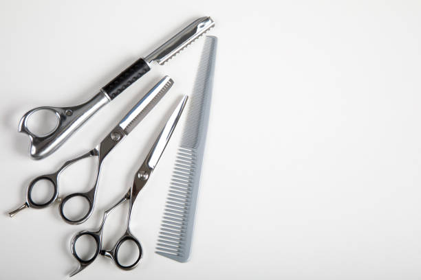Group of professional hair cutting tools.