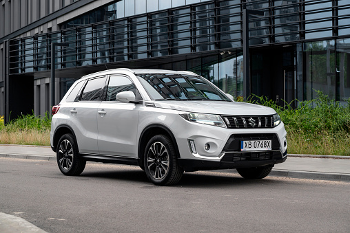 Berlin, Germany - 2 July, 2022: Suzuki Vitara stopped on a street. This car is one of the most popular SUV/crossover from Suzuki brand.