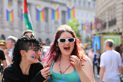 London, England - July 02: A general view of the crowds at Pride in London 2022. The 50th Anniversary is on July 02, 2022, in London, England.