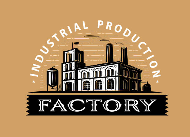 Industrial old factory symbol design template. Industry, manufacture vintage emblem vector Industrial old factory symbol design template. Industry, manufacture vintage emblem vector brewery stock illustrations