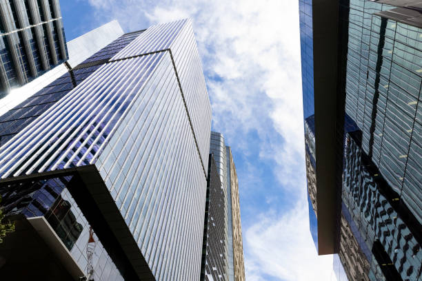 istock Modern high-rise office buildings, low angle view, background with copy space 1406419468