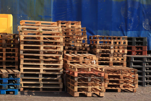 istock Stacked wooden pallets 1406428428