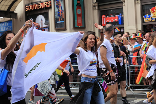 London, England - July 02: A general view of the crowds at Pride in London 2022. The 50th Anniversary is on July 02, 2022, in London, England.