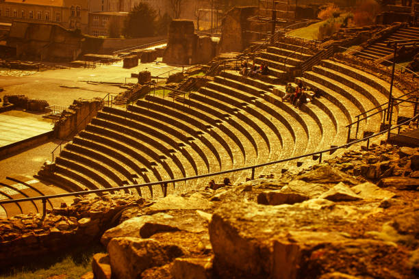 The roman amphi theater on the fouviere hill Lyon, France - March 06 2014 : The roman amphi theater on the fouviere hill. Lyon, called Lugdunum by the romans, has a very long history with fantastic sites fourviere stock pictures, royalty-free photos & images