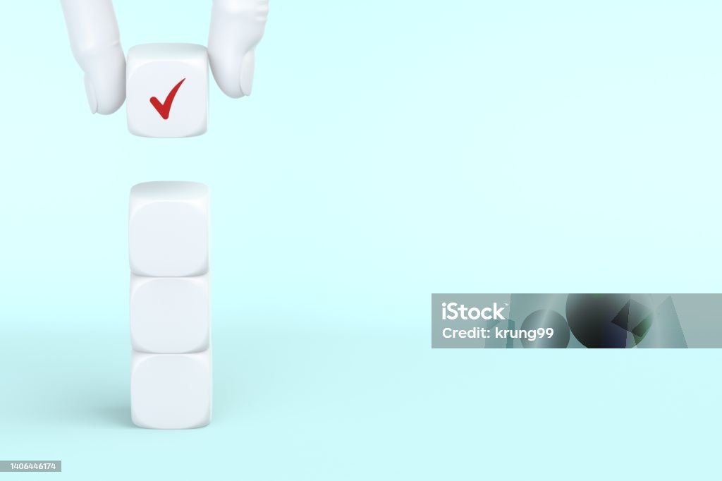 Check Mark Cube Cube With Check Mark On Blue Background Checklist Concept Copy Space ...