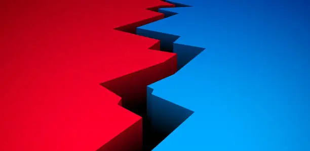 Vector illustration of Divide Crack Red Blue Separation Background