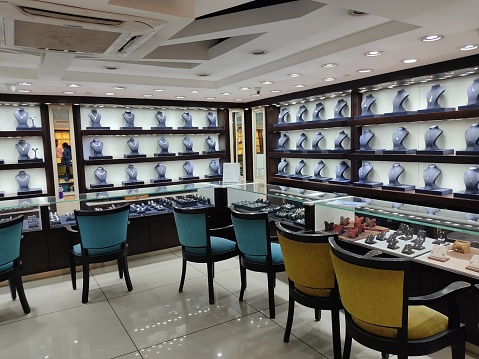 Interior view of a gold jewellery shop