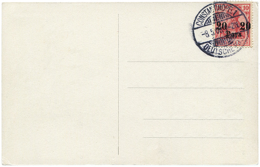 Vintage blank French postcard, both sides. Isolated with clipping path, suitable to place your own design.