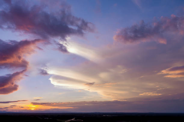 Blue sky with colorful clouds. Photo taken in Wroclaw, Poland.