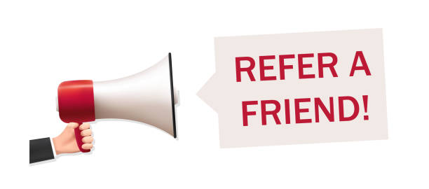 istock The hand holds a megaphone, invite a friend. Loudspeaker with speech bubble. Banner for business, marketing and advertising. 1406452542