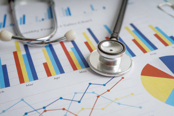 istock Stethoscope and US dollar banknotes on chart or graph paper, Financial, account, statistics and business data  medical health concept. 1406458224