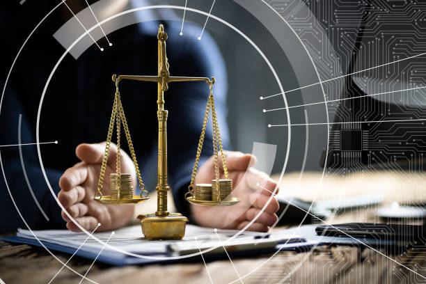 istock Businessman Protecting Justice Scale With Coins 1406459207