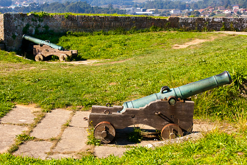 Cannons in Valença do Minho fortaleza surrounding walls, XII-XIII century.  Minho, Portugal.