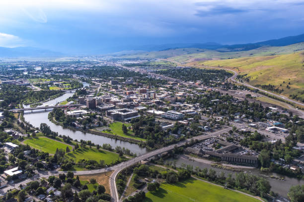 Missoula from Mount Sentinel, Montana Missoula from Mount Sentinel, Montana butte rocky outcrop photos stock pictures, royalty-free photos & images